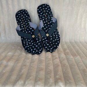 Tommy Hilfiger Polka Dot Denim Flip Flops Sandals Navy Blue Size 9M